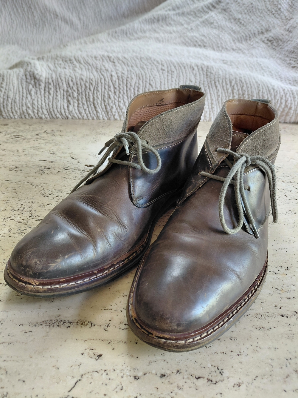 Cole Haan Brown Leather Chukka Boots with Suede Collar